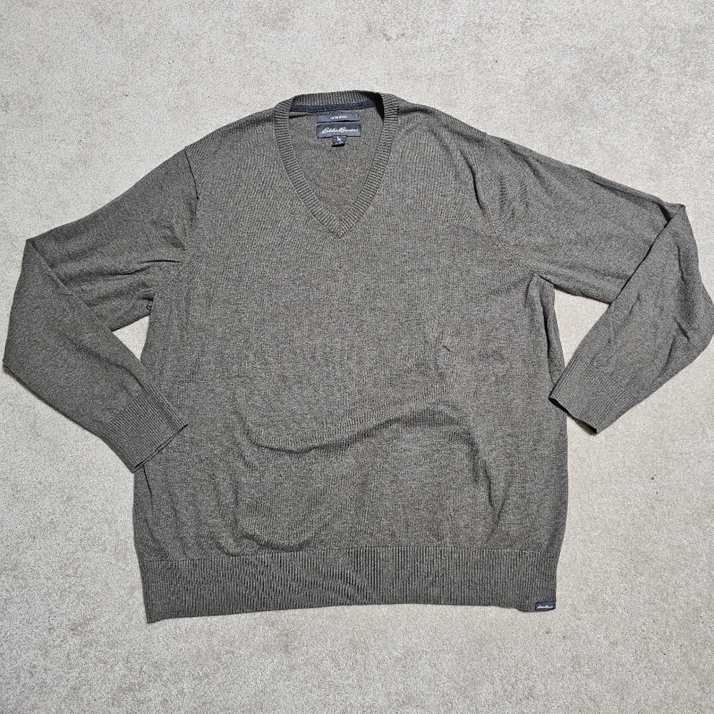 Eddie Bauer Men's 2XL Cotton Merino V-Neck Sweater Charcoal Grey